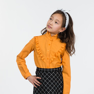 Полуприлегающая блузка с воротником – стойка, желтый цвет