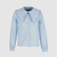 Блузка с фигурными кокетками и оборками, сиреневый цвет