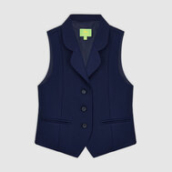 Жилет с воротником и лацканами закругленной формы, на подкладке, синий цвет