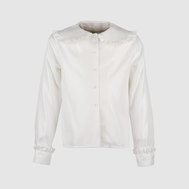 Приталенная блузка на кокетке с оборками, бежевый цвет