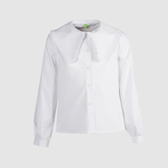 Блузка с фигурными кокетками и оборками, сиреневый цвет