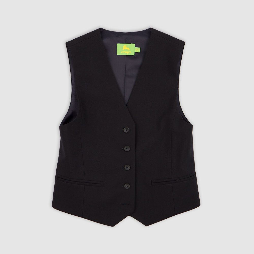 Жилет с воротником и лацканами закругленной формы, на подкладке